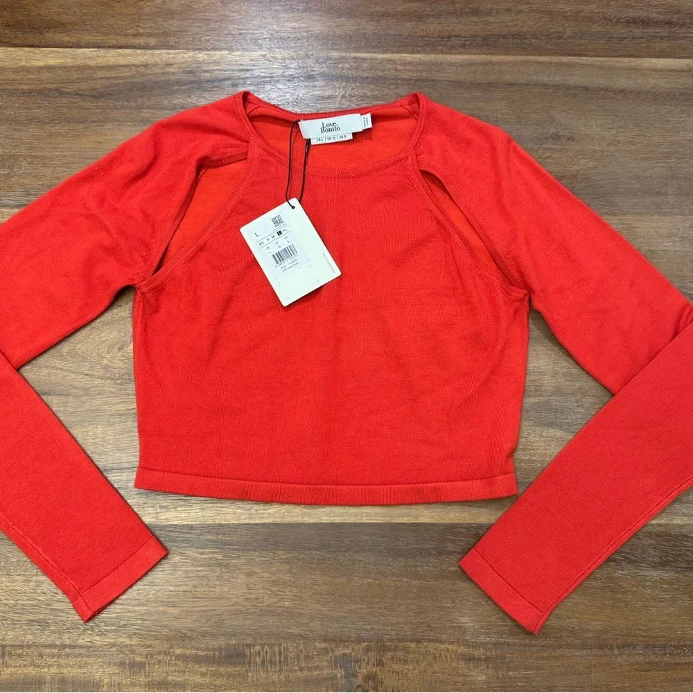 NWT Love, Bonito Maudi Knit Fitted Crop Top Color Vermillion Red Size US 8 - Picture 4 of 7
